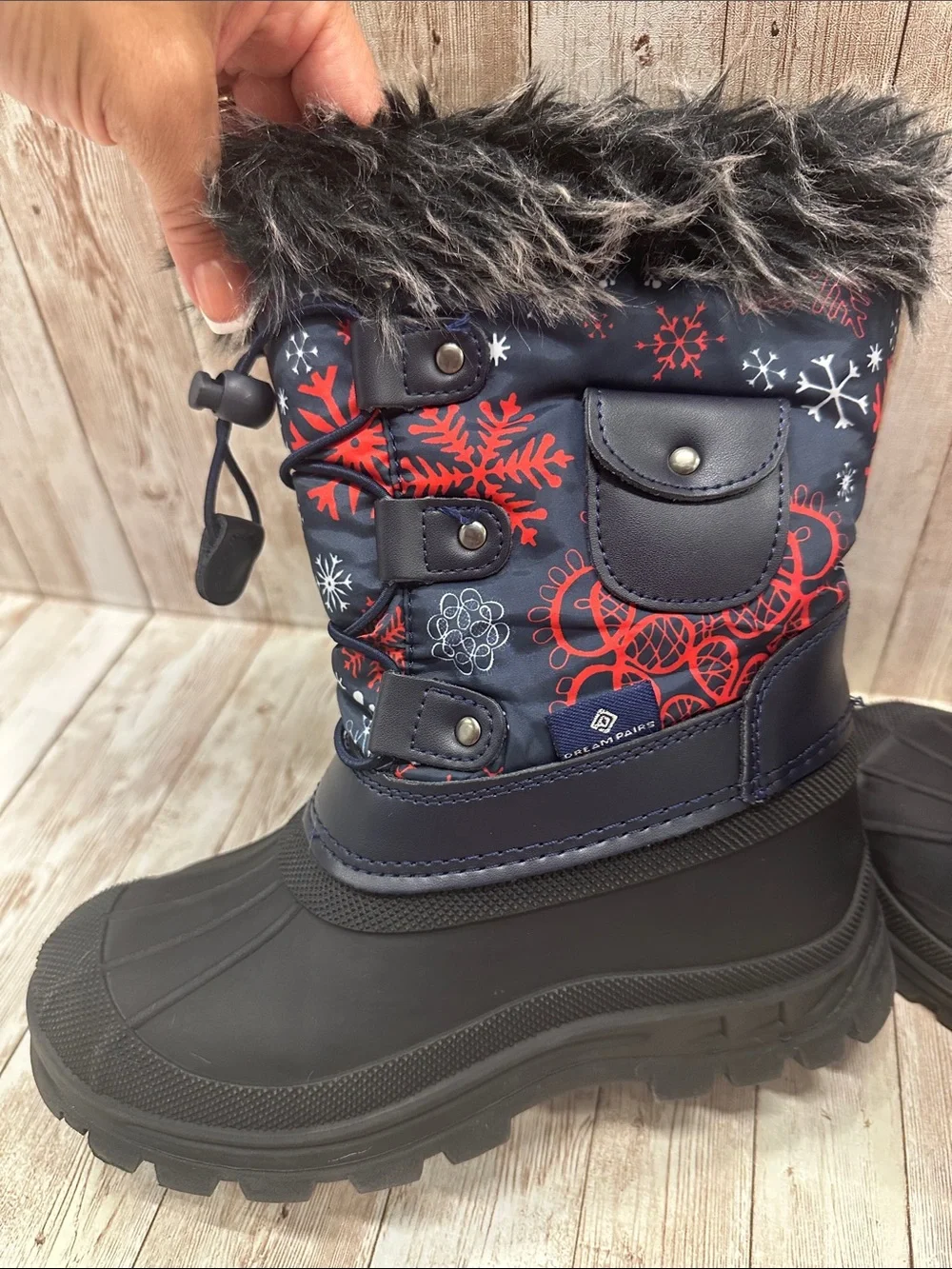 Kids Navy Snow Boots size 1 Dreampairs